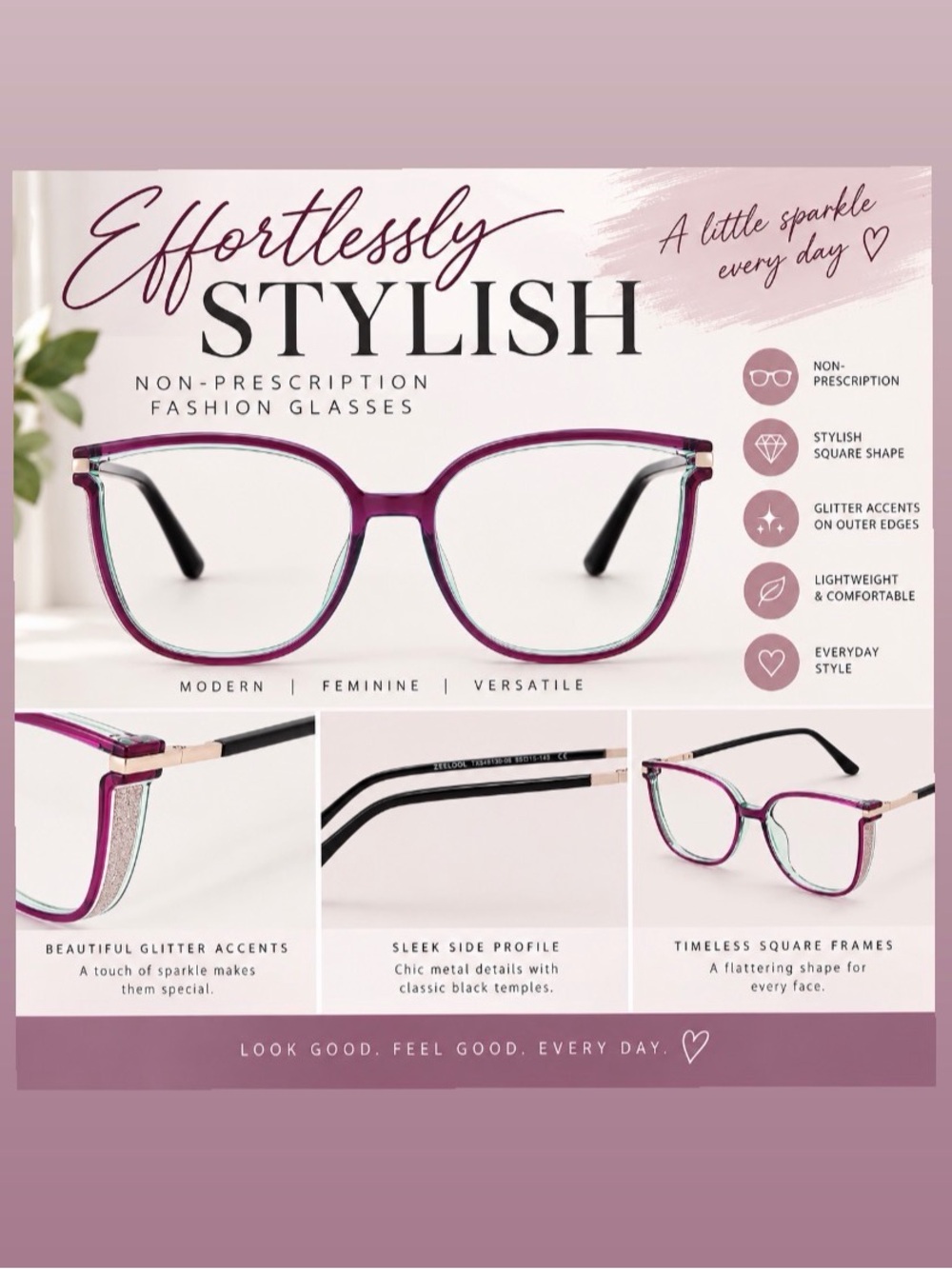 Effortlessly Stylish Women's Purple Fashion Glasses
